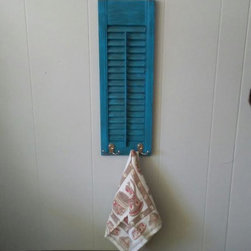 Painted Blue Towel Rack Upcycled Rustic Coffee Mug Holder - Robe & Towel Hooks