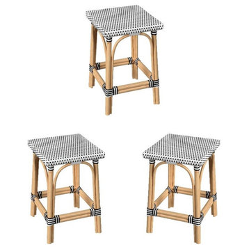Home Square 24"H Rattan Counter Stool in White & Black - Set of 3