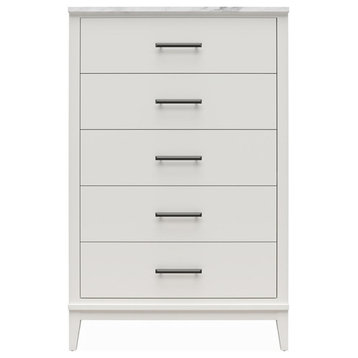 Ameriwood Home Lynnhaven Tall 5 Drawer Dresser in White w/ White Marble Top
