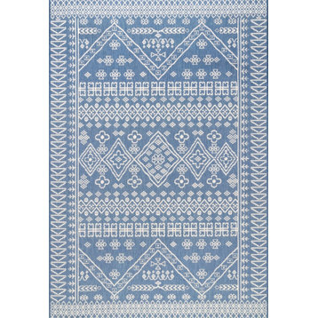 Nuloom Transitional Diamond Tribal Outdoor Area Rug, Blue 5'3"x7'6"