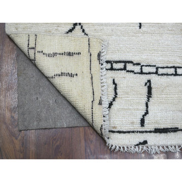 Ivory, Hand Knotted, Soft and Shiny Wool, Moroccan Berber Rug, 3'9"x5'6"