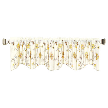Spring Flower Embroidery Window Curtain Valance, Gold, 19" X 60"