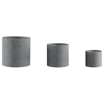 Set of 3Fiber Clay Planters Modern Decor Marbled Cylinder Pots