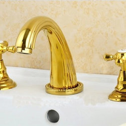 Lemans Solid Brass Golden Polished 3Pcs Bathroom Basin Sink Faucet Dual Handles - Bathroom Sink Faucets