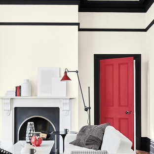 Свежая идея для дизайна: гостиная комната в скандинавском стиле с белыми стенами - отличное фото интерьера