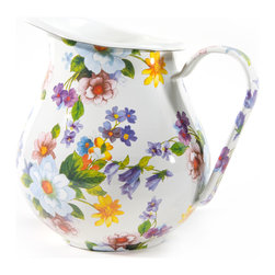 Flower Market Enamel Pitcher - White | MacKenzie-Childs - Serveware