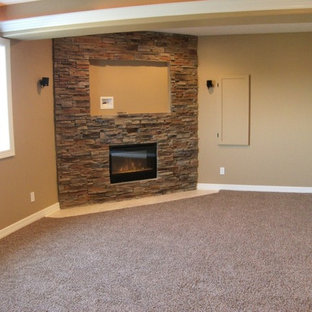 Inspiration for a classic basement in Omaha with a corner fireplace.