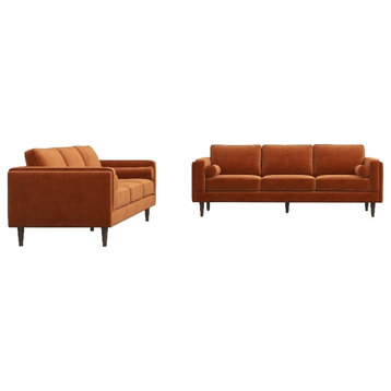 Fatin 2 Piece Velvet Sofa Set in Orange