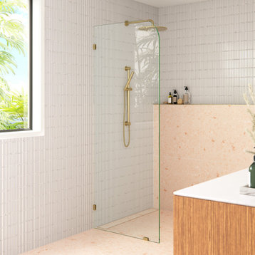 38"x78" Frameless Shower Door Single Fixed Panel Radius, Satin Brass
