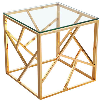 Uptown Club Calypso Transitional Glass Top End Table in Gold