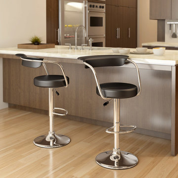 Open Back Adjustable Bar Stool, Black Leatherette, Set of 2