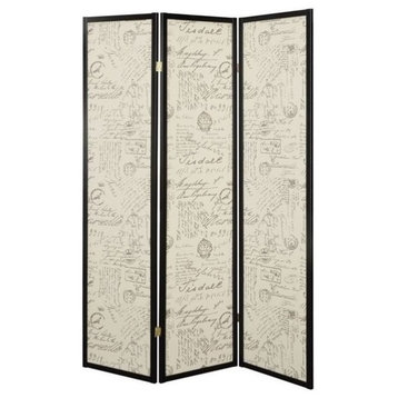 Bowery Hill 3 Panel French Script Room Divider in Black and Brass