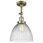 Innovations Lighting - Seneca Falls 1-Light Semi-Flush Mount, Antique Brass, Clear Halophane - One of our largest and original collections, the Franklin Restoration is made up of a vast selection of heavy metal finishes and a large array of metal and glass shades that bring a touch of industrial into your home.