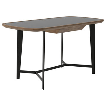 Modrest Girard Modern Walnut and Black Glass Desk