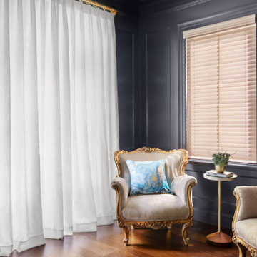 Faux Wood Blinds with Drapery