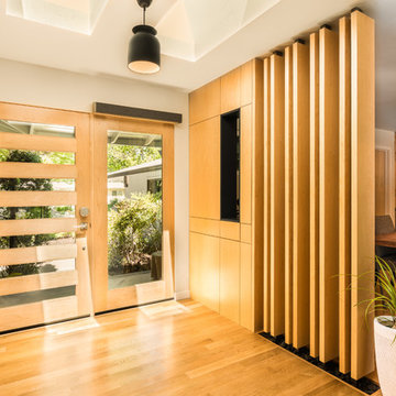 7-Lite Maple Front Door with Extended Glass Sidelite.