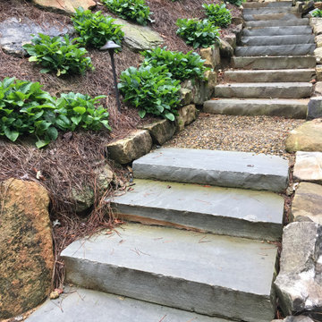 Cut Stone Slab Steps with Pea Gravel Landing