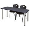 72" x 24" Kee Training Table- Grey/ Chrome & 2 'M' Stack Chairs- Black