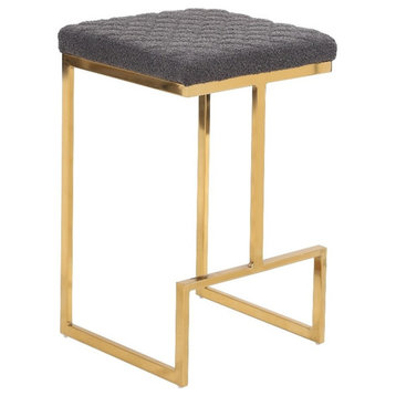 Filomena Gray Boucle Fabric Upholstered Tufted Kitchen Gold Metal Counter Stool