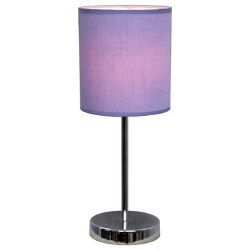 Simple Designs Chrome Mini Basic Table Lamp With Fabric Shade, Purple