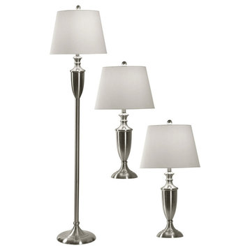Set of 3 brush steel lamps 2 table and 1 floor