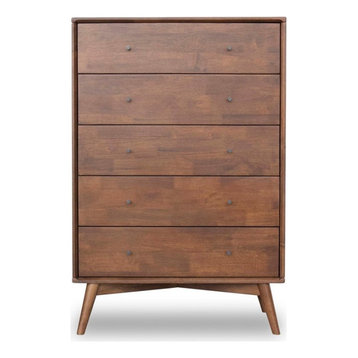 Francesca Mid-Century Modern 5-Drawer Solid Wood Dresser in Brown