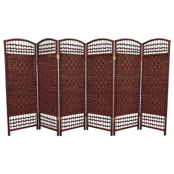 4' Tall Fiber Weave Room Divider, Dark Red, 6 Panels