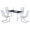 Global Furniture USA 8055DT 5-Piece Glass Top Dining Room Set with White Chairs