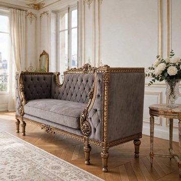 Luxury Hand-Carved Solid Teak Wood Sofa | French Rococo Living Room furniture