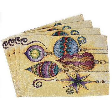 Set of 4 Elegant Ornaments Festive Christmas Tapestry Placemats 13 x 19