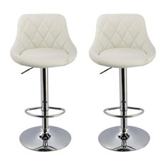 Furniture Import & Export Inc. - Claire Faux Leather Adjustable Swivel Bar Stools, Set of 2, White - Bar Stools and Counter Stools