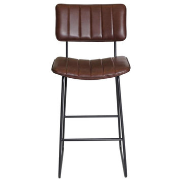Bowery Hill Mid-Century Metal & Faux Leather Commercial Grade Bar Stool in Brown