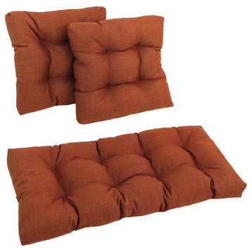 Square Outdoor Tufted Settee Cushions, 3-Piece Set, Cinnamon