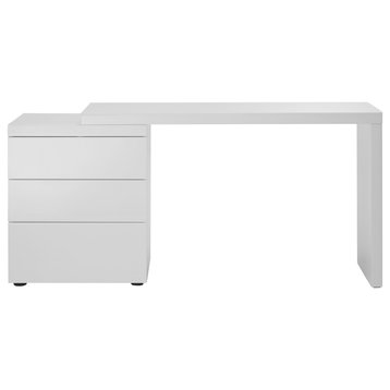 Casabianca Home Nest Extendable Office Desk, High Gloss White Lacquer