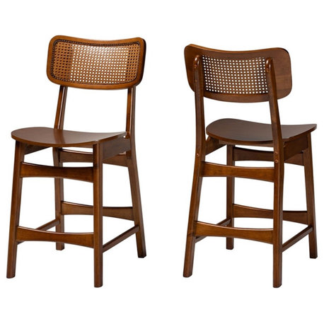 Baxton Studio Tafari 24" Wood Counter Stool in Walnut Brown (Set of 2)