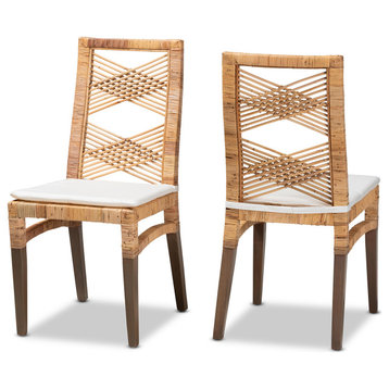 Poltak Modern Bohemian Natural Brown Rattan 2-Piece Dining Chair Set