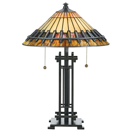 Luxury Old World Tiffany Table Lamp, Matte Black, UQL7021