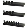 Decorative "Live" "Love" "Laugh" Wall Shelves, Set of 3, Black