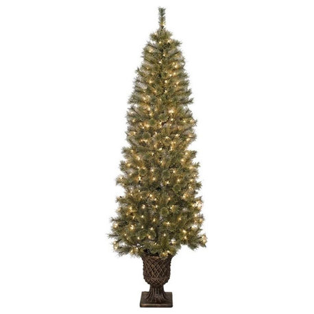 Jeco 7' Pre-Lit Artificial Christmas Tree With Urn Base