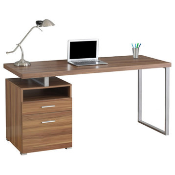 Computer Desk, Home Office, Laptop, Storage Drawers, 60"L, Work, Metal, Walnut