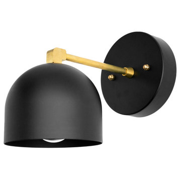 Black Dome Shade Wall Sconce Light, Black/Brass