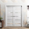 Sliding Double Pocket Doors 56 x 80, Quadro 4445 Nordic White & Frosted Glass