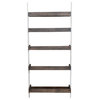 Farmhouse Transitional Rubberwood White Leaning Bookcase with 5 Shelves