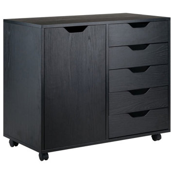 Bowery Hill 5-Drawer Wide Door Contemporary Wood Storage Cabinet in Black