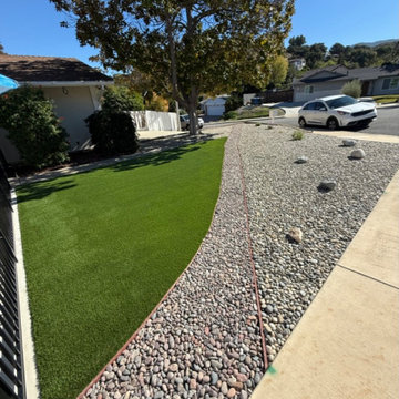 Curved Artificial Turf & River Rock Front Yard | Newbury Park, CA