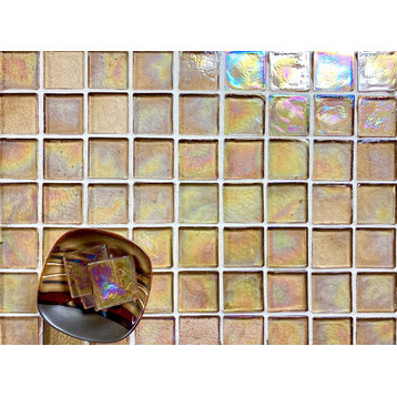 Atmosphere 2 in x 2 in 100% Recycled Glass Square Tile in Iridescent Citrine, 1 Piece