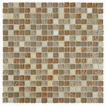 SomerTile - 12"x12" Reflections Mini Mosaic Wall Tile, Amber - The SomerTile 11-3/4"x11-3/4" Reflections Mini Amber Glass and Stone Mosaic Tile is a soothing mix of natural elements that creates an interesting effect of movement. This neutral toned mosaic features four colors and three different tile textures; wavy glass, frosted glass, and tumbled stone. This is one of the most fascinating multi-dimensional mosaics available.