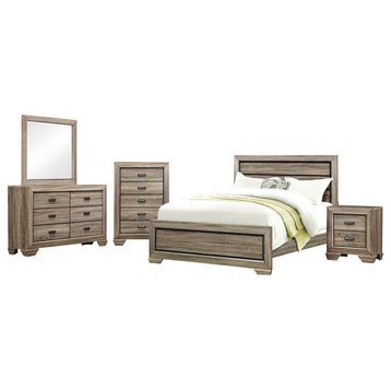 5-Piece Barra Rustic E King Bed, Dresser, Mirror, Nightstand, Chest Nat Wood