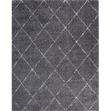 Harold Contemporary Diamond Area Rug, Dark Gray/White, 5x8'