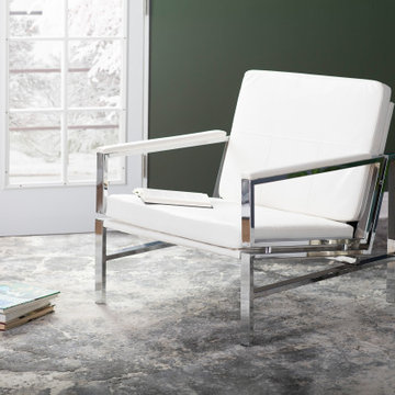Atlas Bonded Leather And Chrome Lounge Chair In White 72043